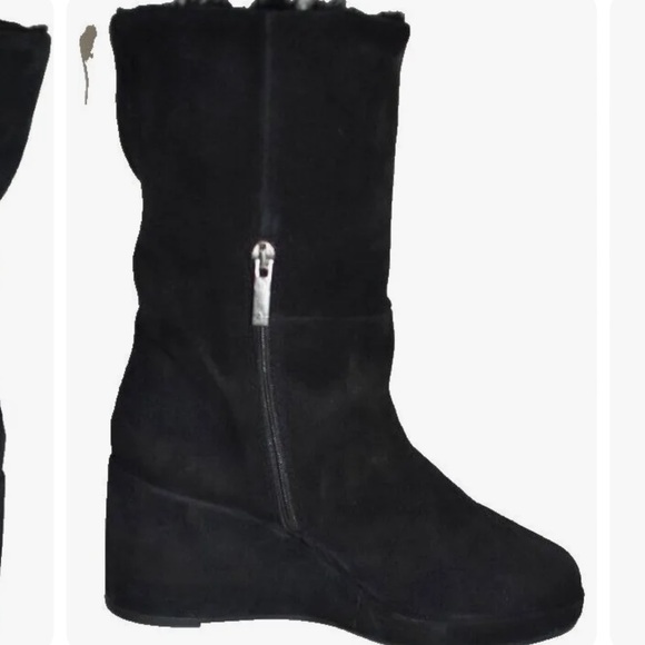 Aquatalia imperia Black suede Shearling Lined Wedge women boots shoes size 8.5 - Picture 1 of 14